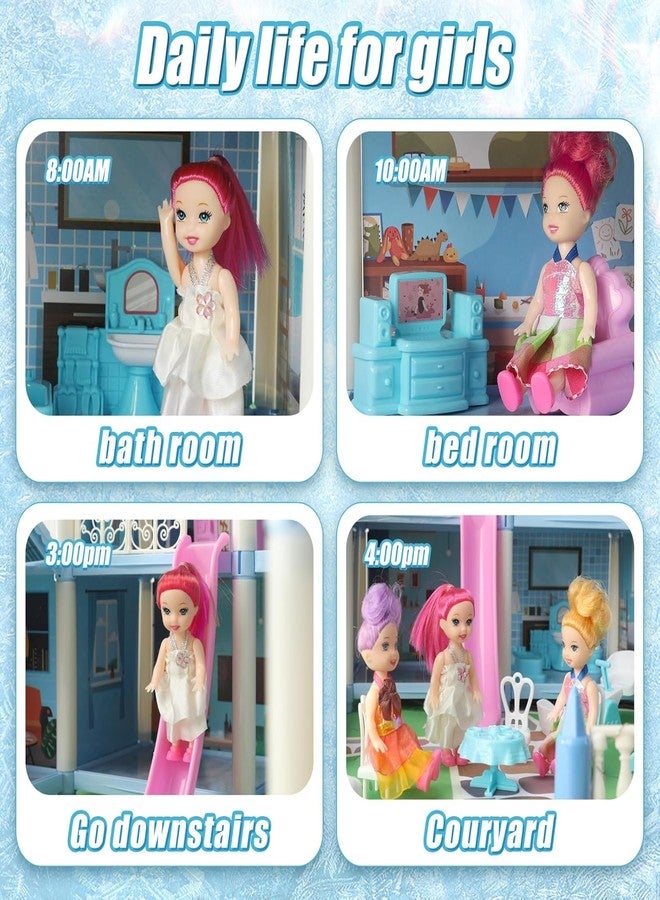 Onecado Doll House for 3 4 5 6 7 8 Year Old - 3 Dollhouse Dolls, LED Light, Play Mat Princess House Toys with 3 Doll & Doll Furnitures, DIY Dollhouse with Light Strip - Image 2